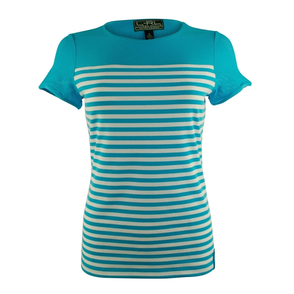 Lauren Ralph Lauren Active Women's Short Sleeve Striped Mesh Yoke Top-TW-L